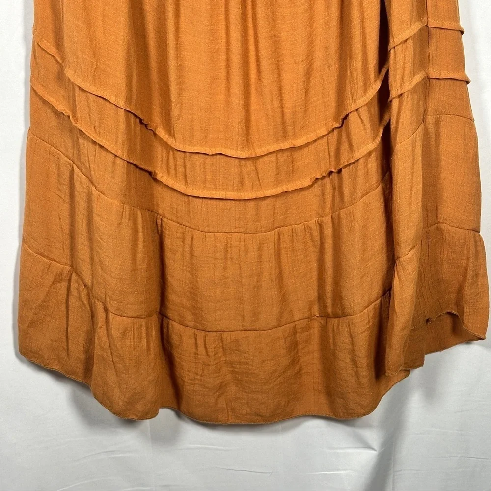 J.Gee Rust Boho Maxi Dress Puff Sleeve Smocked Back Tiered Empire Waist M - Picture 4 of 9
